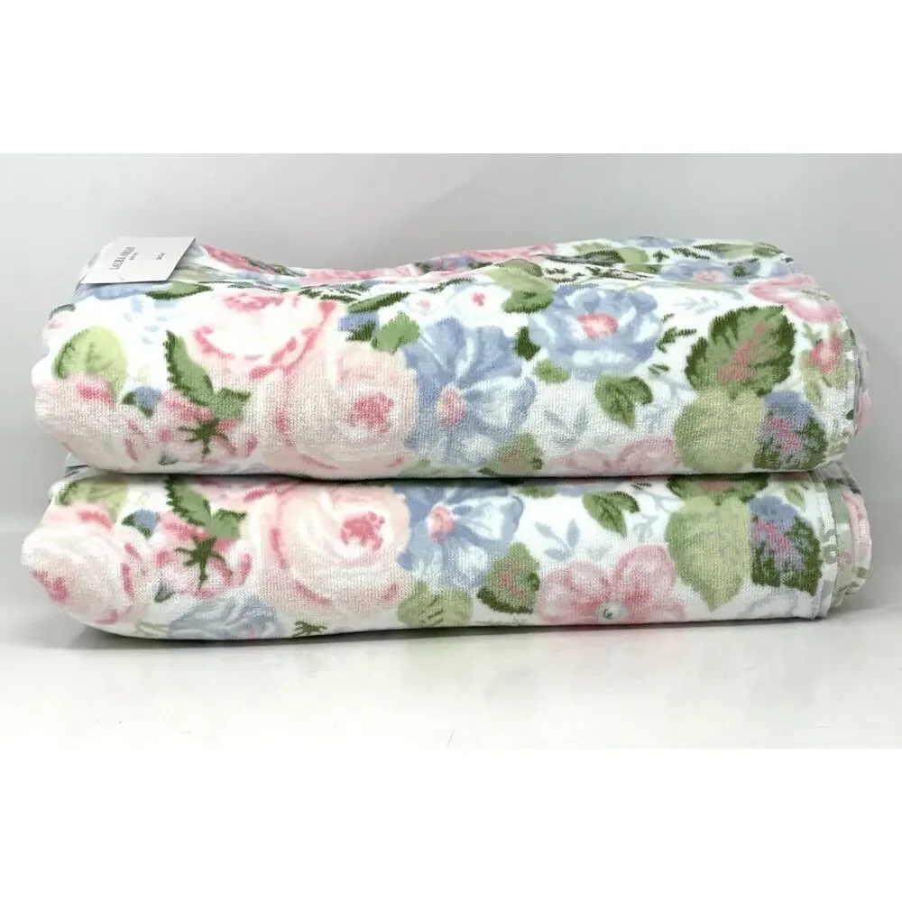 Laura Ashley Bath Towel Set Quartet Floral 2 Pcs Pink Blue Green NWT